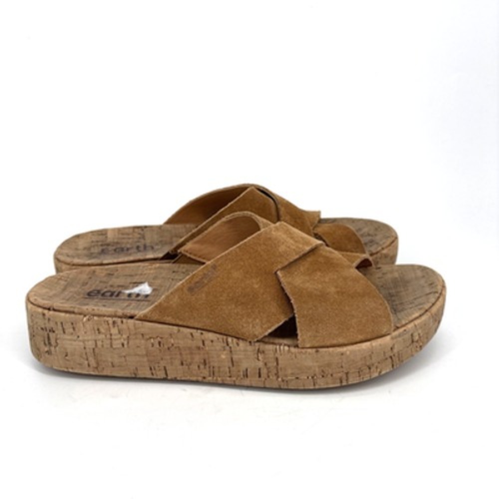 Earth Suede Slip-On Wedge Sandal 8.5 Tan Beige Scout Slide Cork